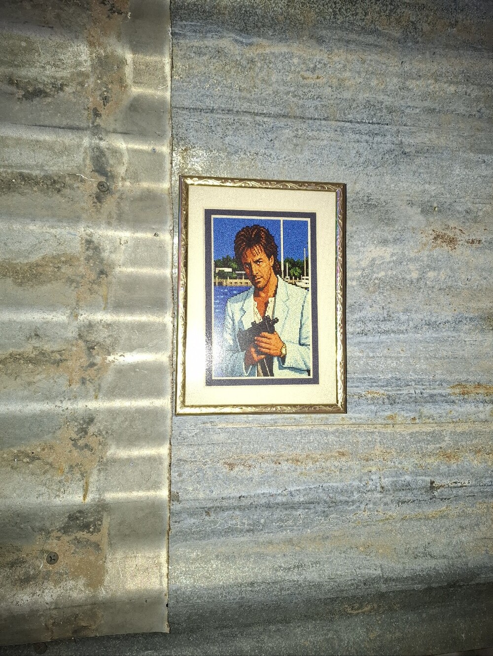8 Bit Miami Vice Crockett With Uzi Framed Mini Art Print By Neon Nicho
